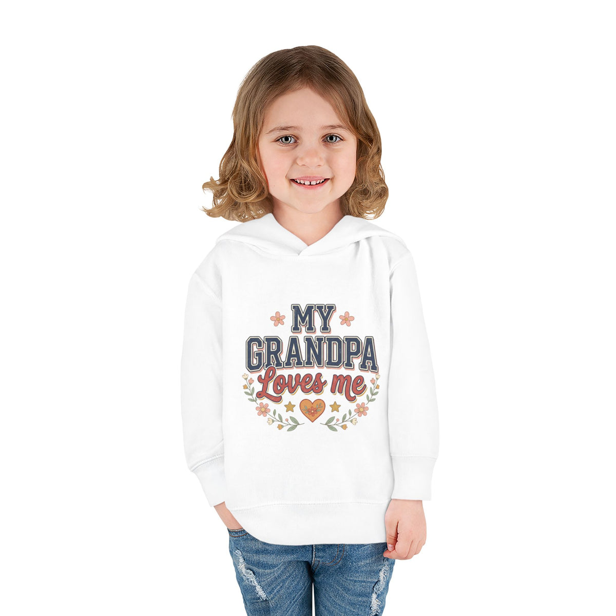 Toddler Hoodie - "My Grandpa Loves Me" Cute Heart & Floral Pullover