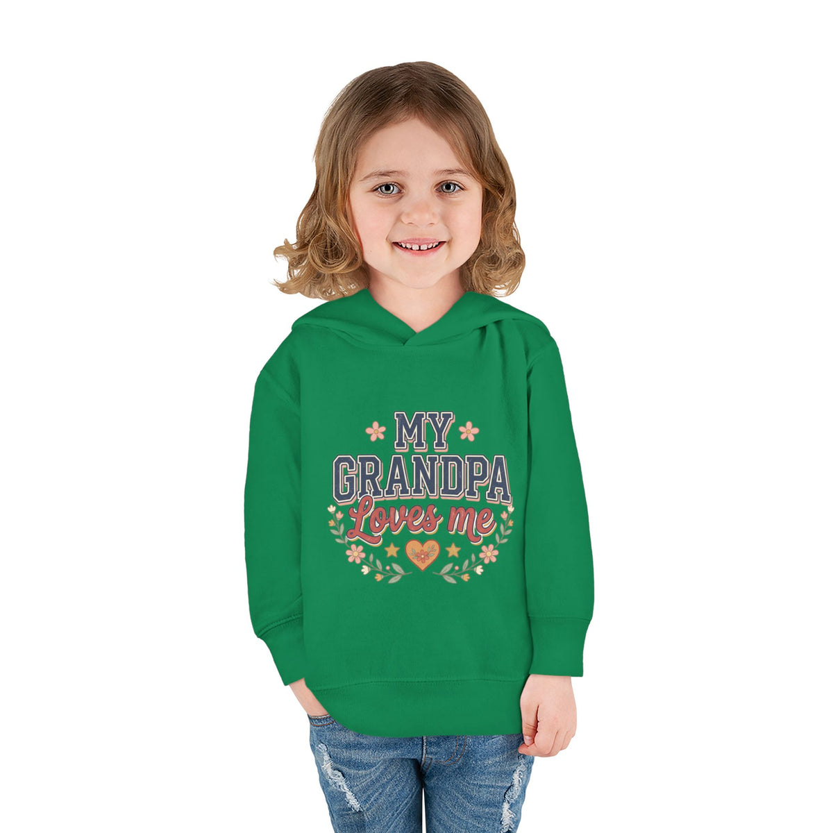 Toddler Hoodie - "My Grandpa Loves Me" Cute Heart & Floral Pullover