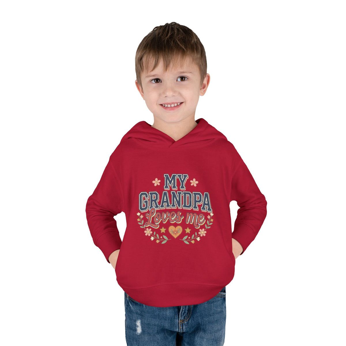 Toddler Hoodie - "My Grandpa Loves Me" Cute Heart & Floral Pullover