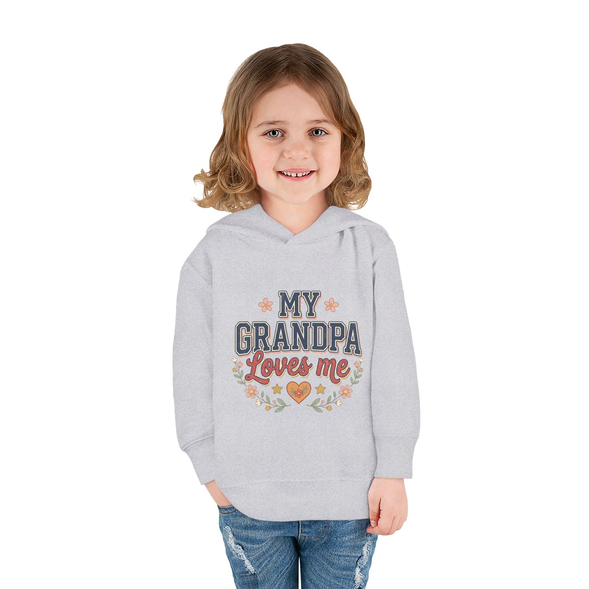 Toddler Hoodie - "My Grandpa Loves Me" Cute Heart & Floral Pullover