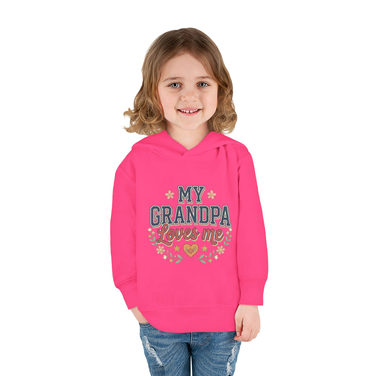 Toddler Hoodie - "My Grandpa Loves Me" Cute Heart & Floral Pullover