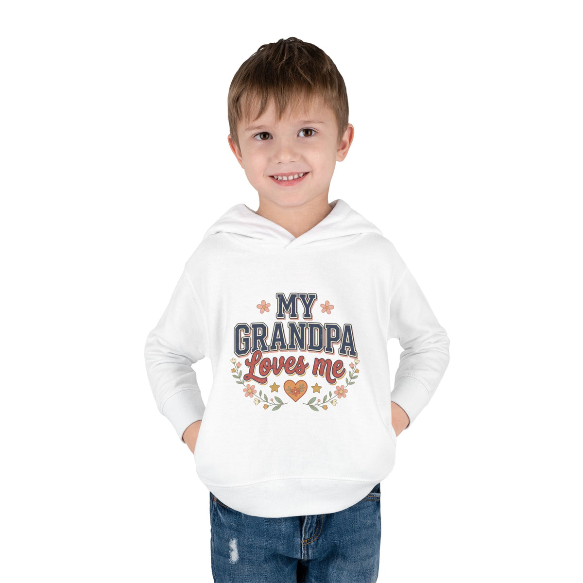 Toddler Hoodie - "My Grandpa Loves Me" Cute Heart & Floral Pullover