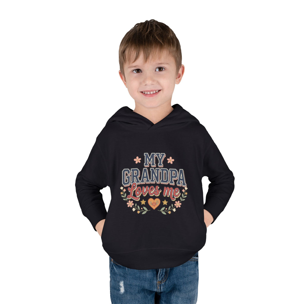 Toddler Hoodie - "My Grandpa Loves Me" Cute Heart & Floral Pullover