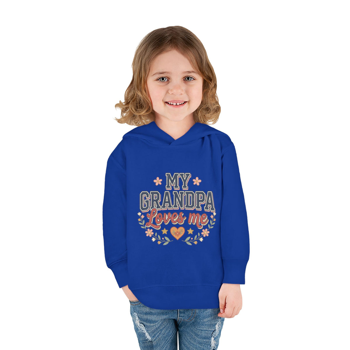 Toddler Hoodie - "My Grandpa Loves Me" Cute Heart & Floral Pullover