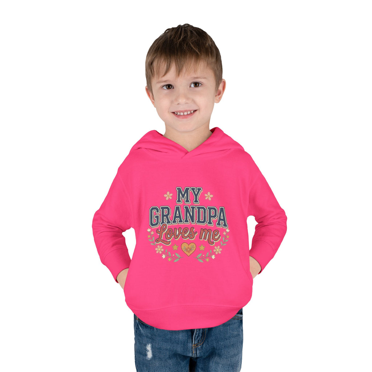 Toddler Hoodie - "My Grandpa Loves Me" Cute Heart & Floral Pullover