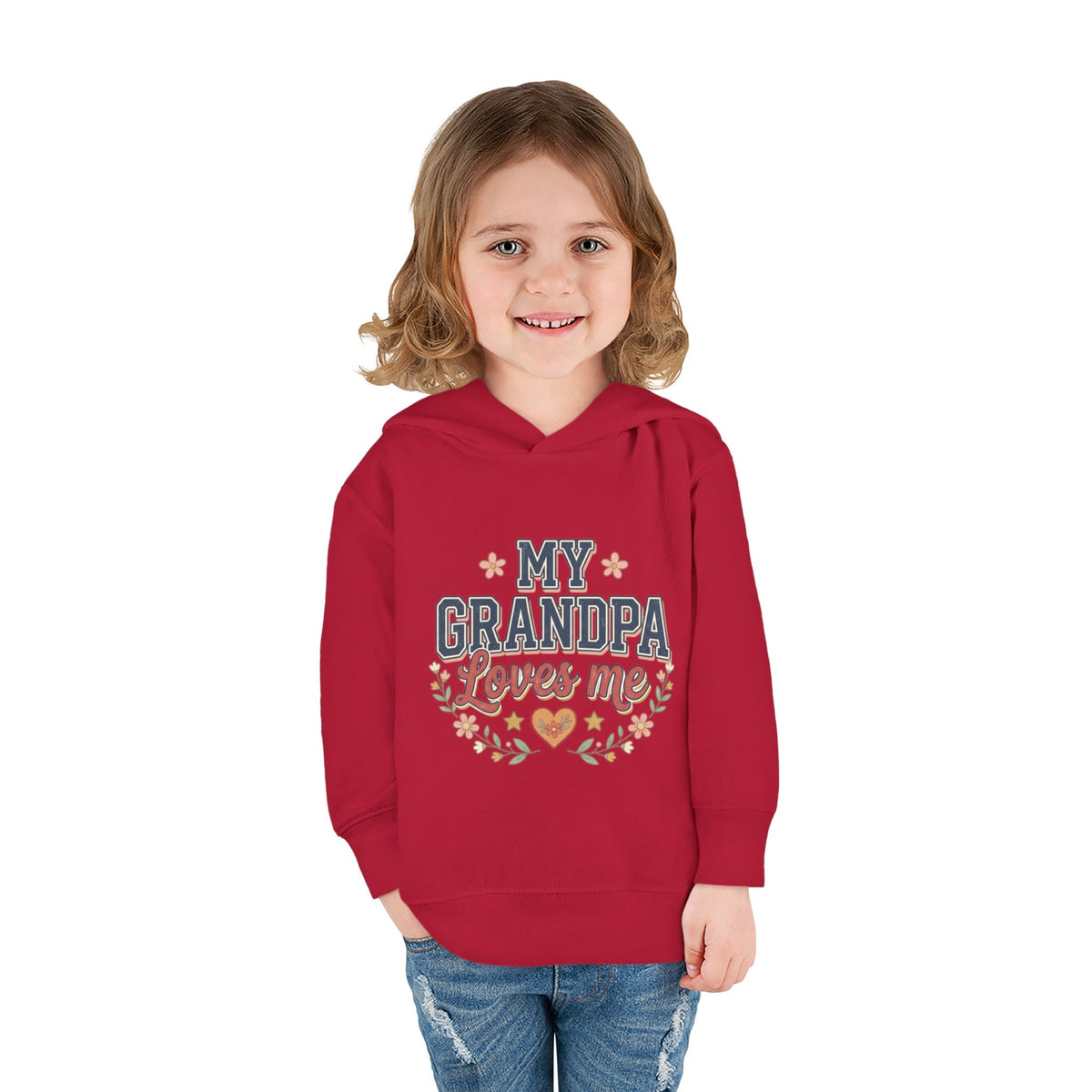 Toddler Hoodie - "My Grandpa Loves Me" Cute Heart & Floral Pullover