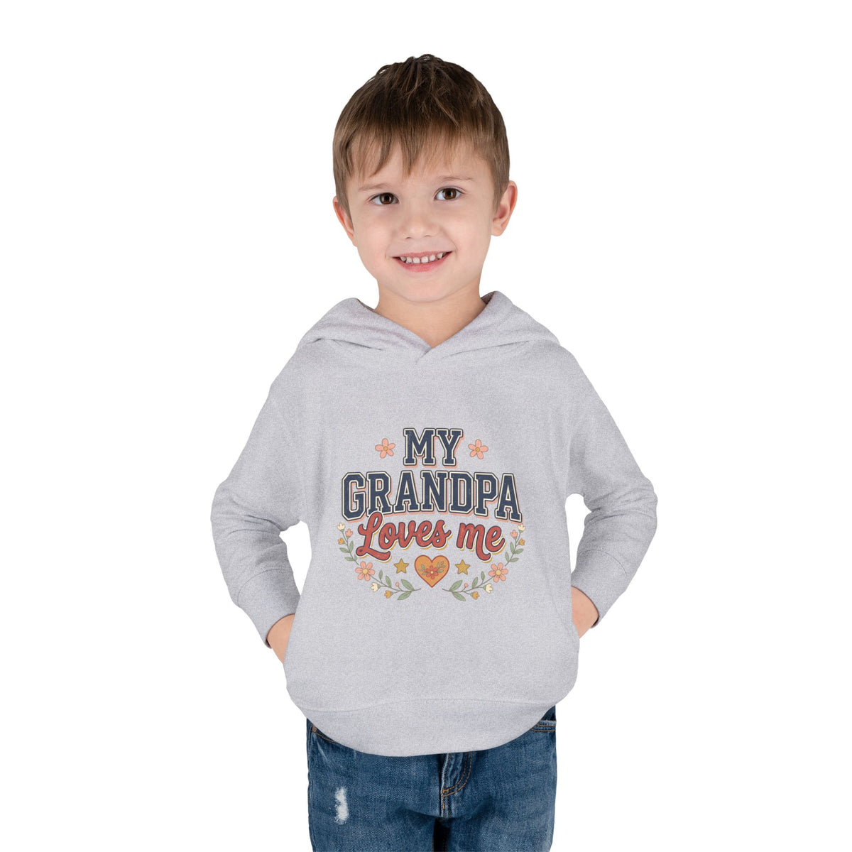 Toddler Hoodie - "My Grandpa Loves Me" Cute Heart & Floral Pullover
