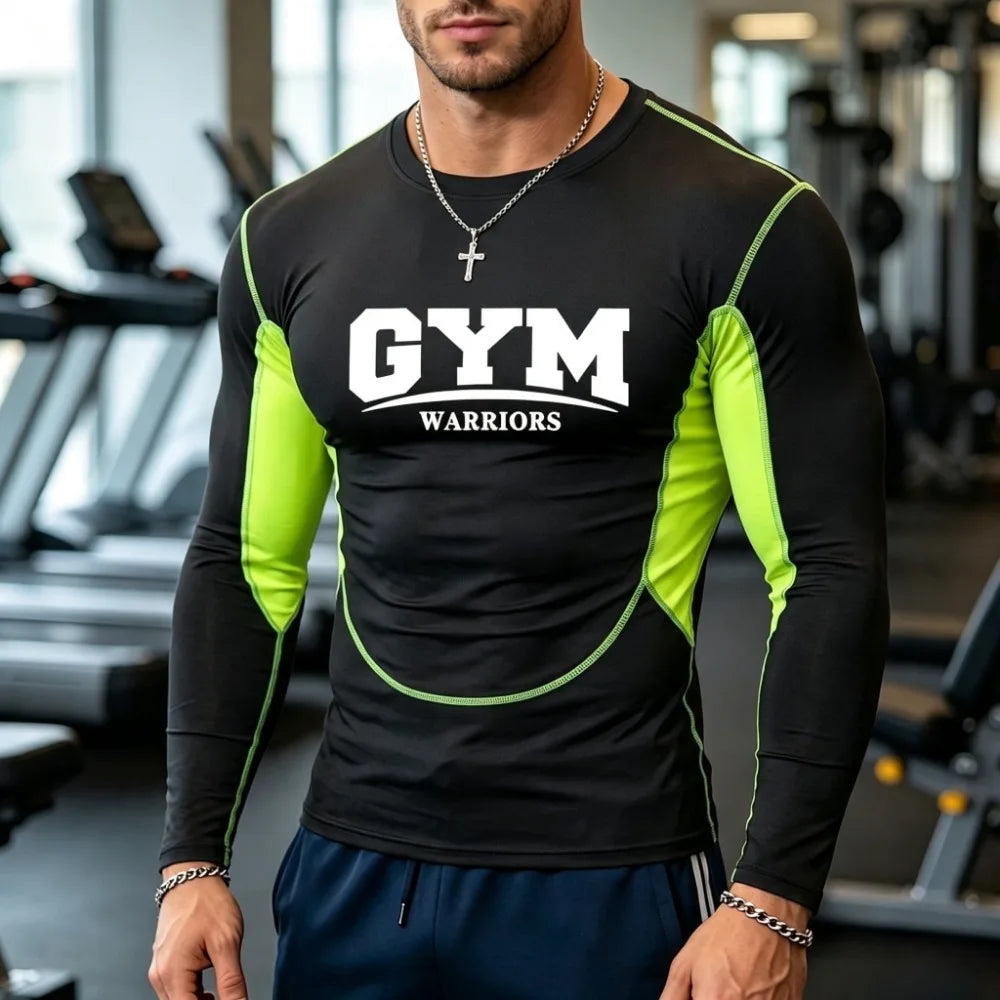 Men's Compression Long Sleeve Shirt – Mesh Panel, Quick-Dry Athletic Fit