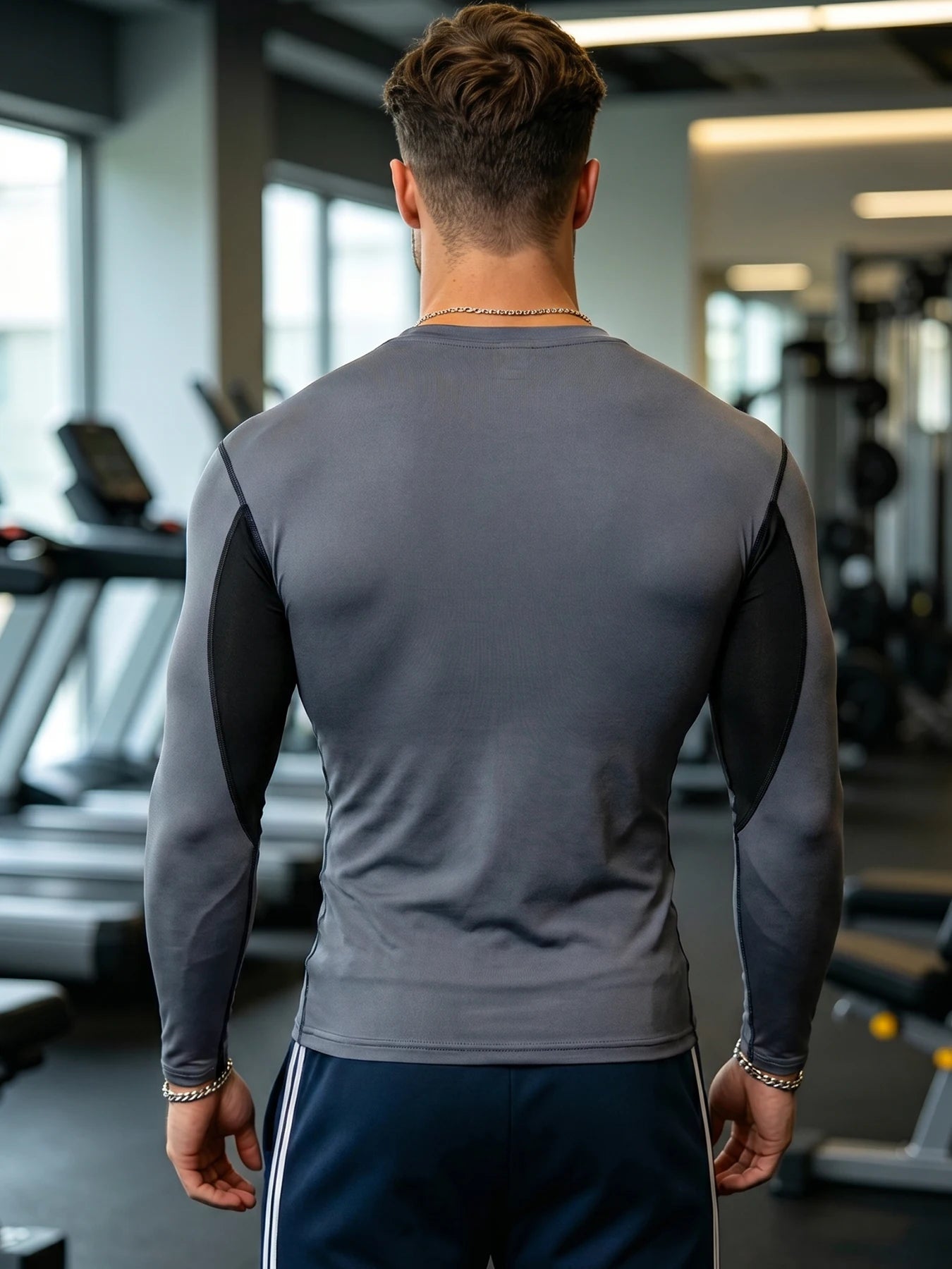 Men's Compression Long Sleeve Shirt – Mesh Panel, Quick-Dry Athletic Fit