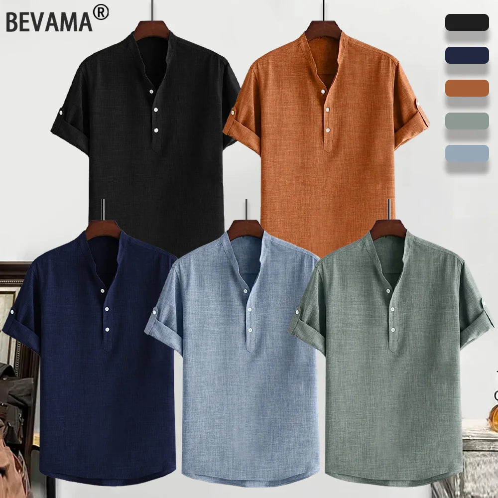 Boys' Beach Short Sleeve Shirt – Solid Color, Half-Button Stand Collar, Casual Summer Top