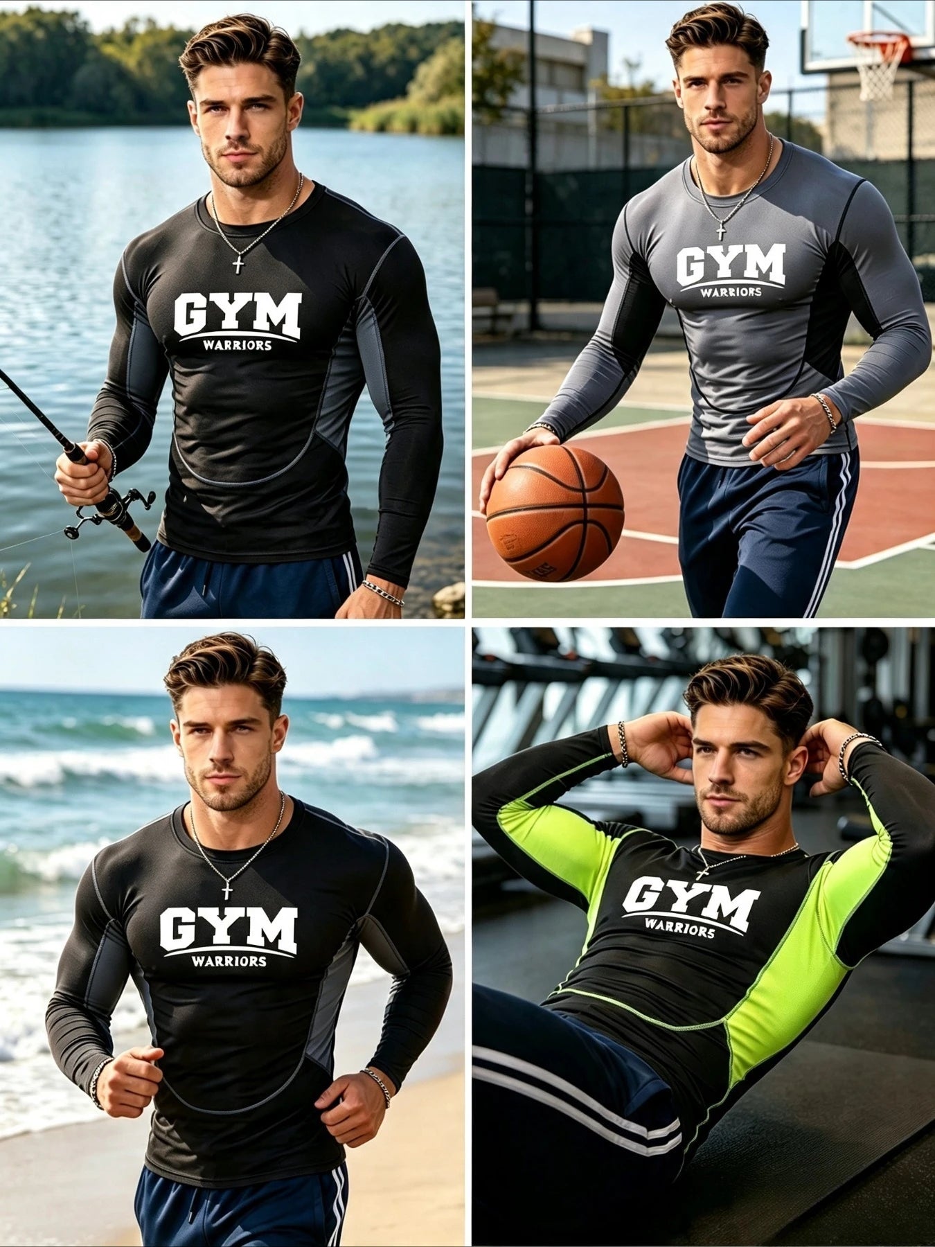 Men's Compression Long Sleeve Shirt – Mesh Panel, Quick-Dry Athletic Fit