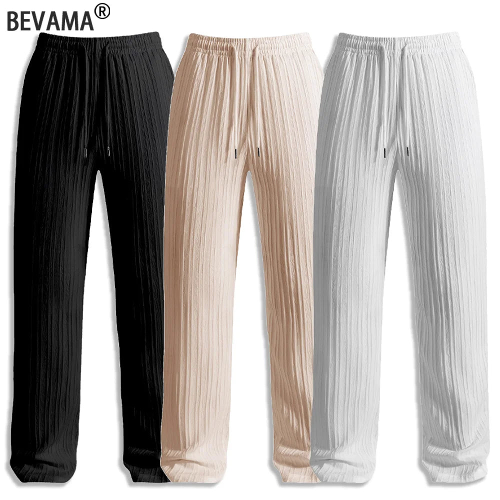 Men's Lightweight Loose Casual Pants – Breathable Drawstring Straight Leg, Spring & Summer