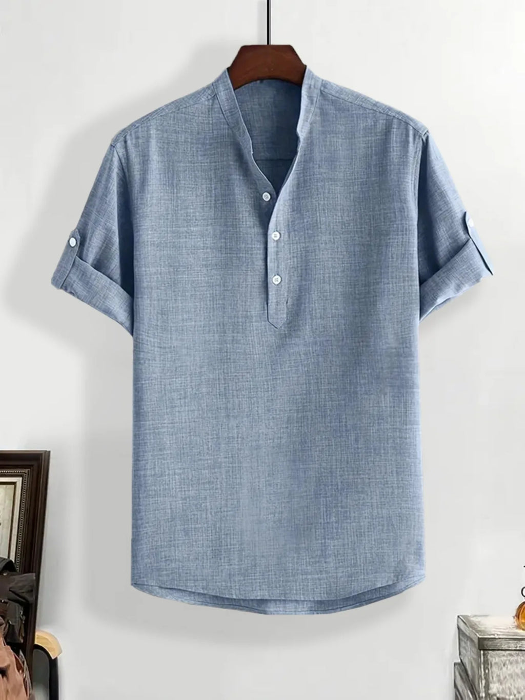 Boys' Beach Short Sleeve Shirt – Solid Color, Half-Button Stand Collar, Casual Summer Top