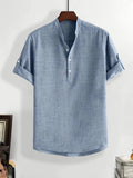 Boys' Beach Short Sleeve Shirt – Solid Color, Half-Button Stand Collar, Casual Summer Top