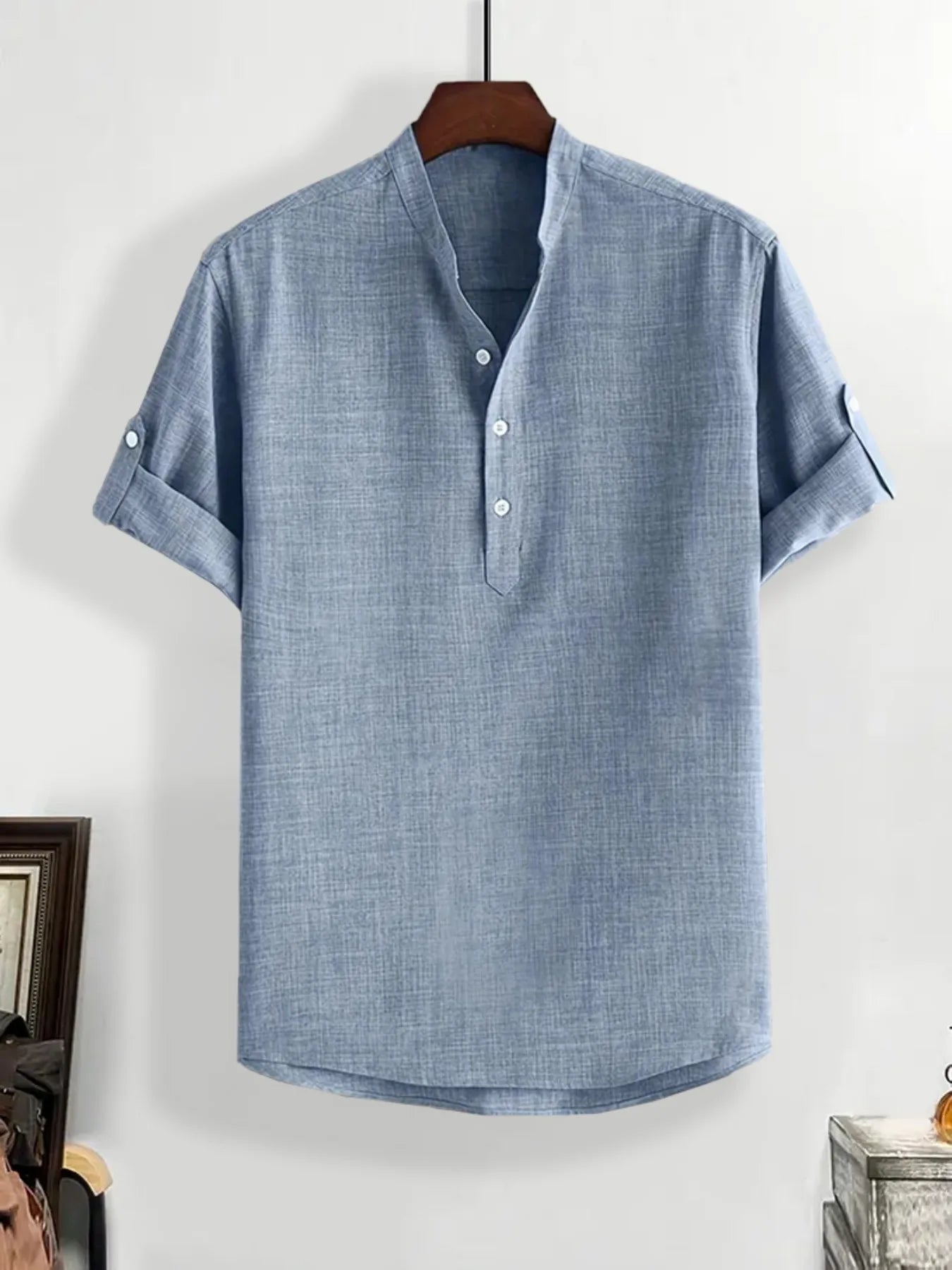 Boys' Beach Short Sleeve Shirt – Solid Color, Half-Button Stand Collar, Casual Summer Top
