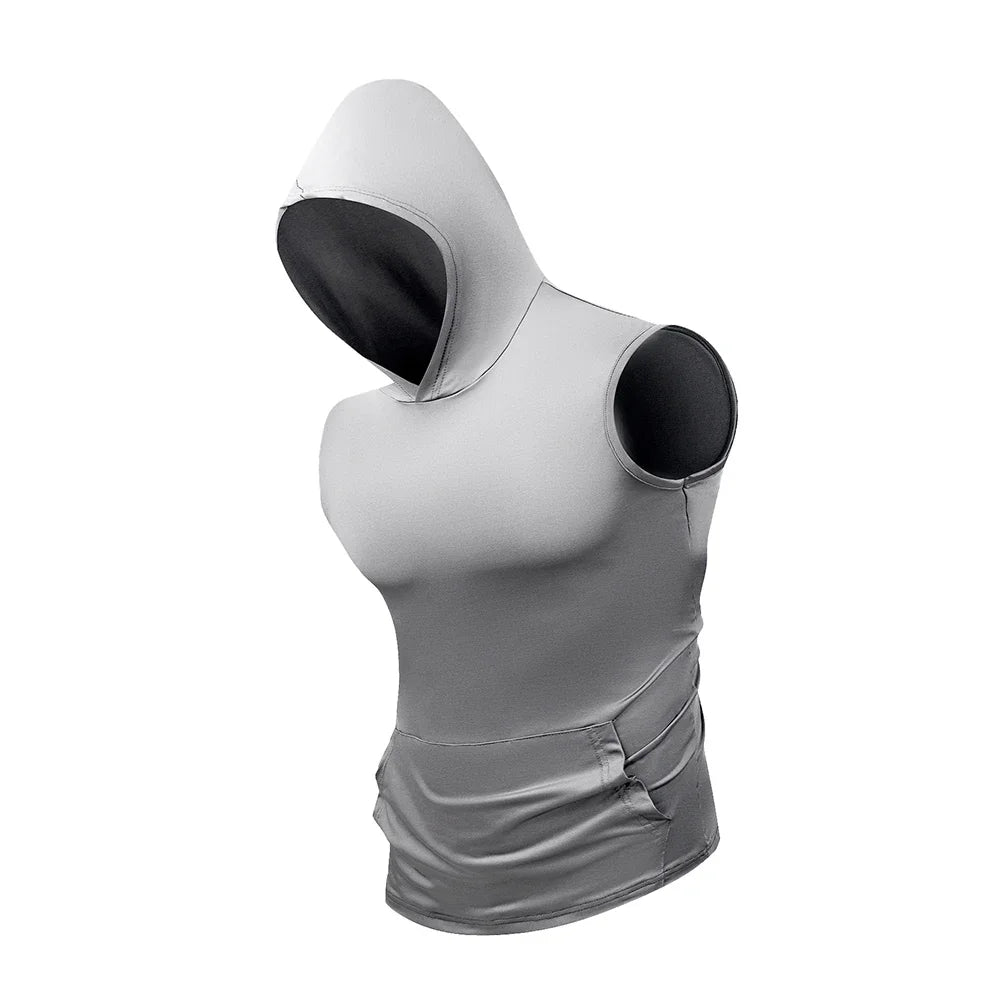 Men's Hooded Sleeveless Gym Tank Top – Quick-Dry, Solid Color Fitness & Running Vest