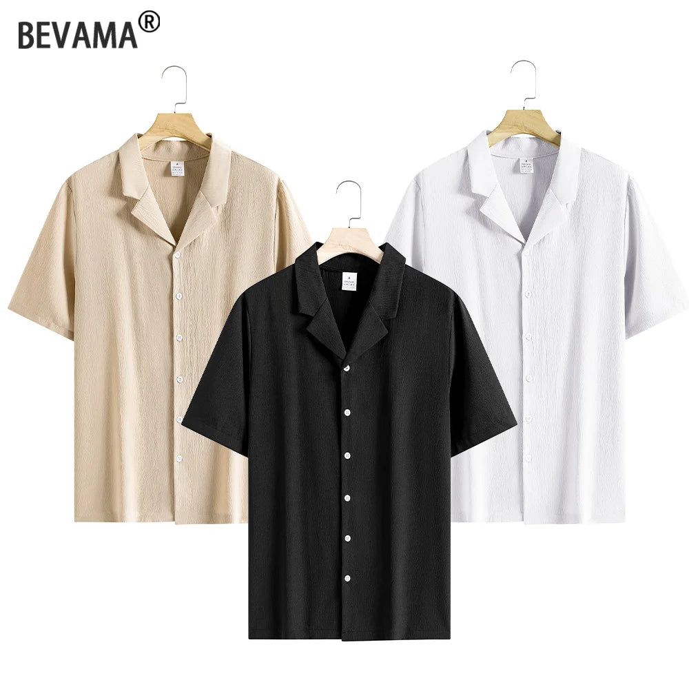 Men's Stand Collar Short Sleeve Shirt – Solid Color, Casual Beach & Streetwear Top
