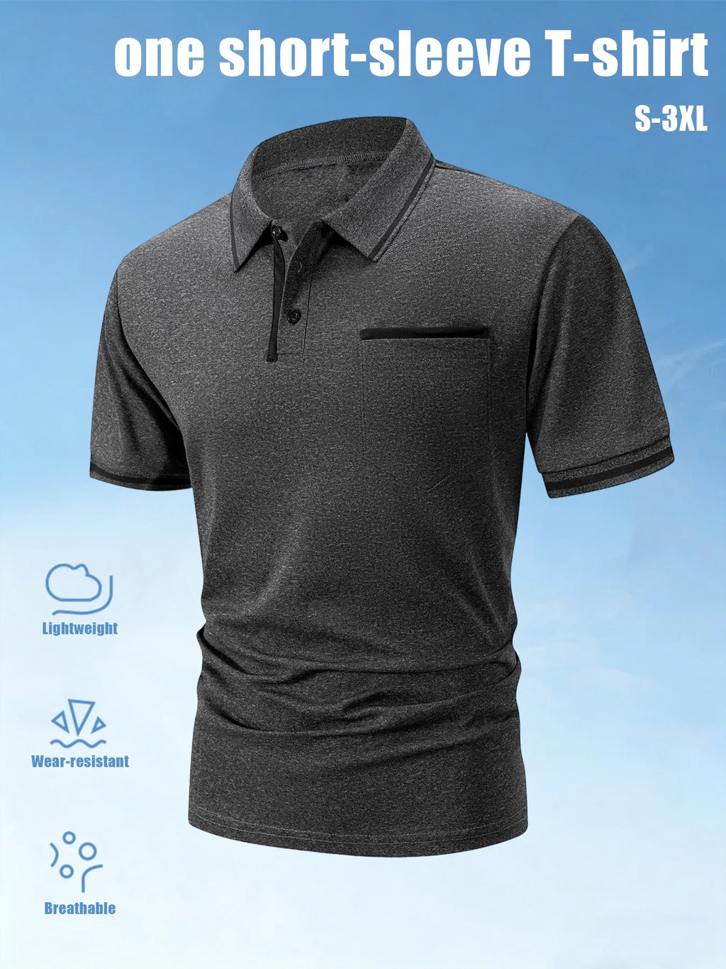 Men's Solid Color Polo Shirt – Breathable Contrast Collar, Business Casual Short Sleeve