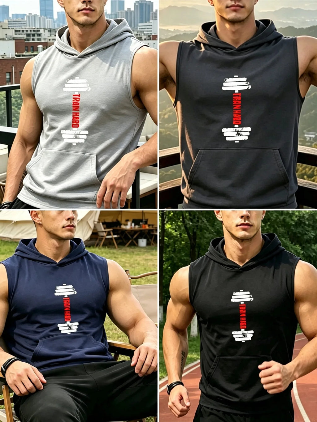 Men's Hooded Sleeveless Tank Top – Kangaroo Pocket, Quick-Dry Muscle Vest