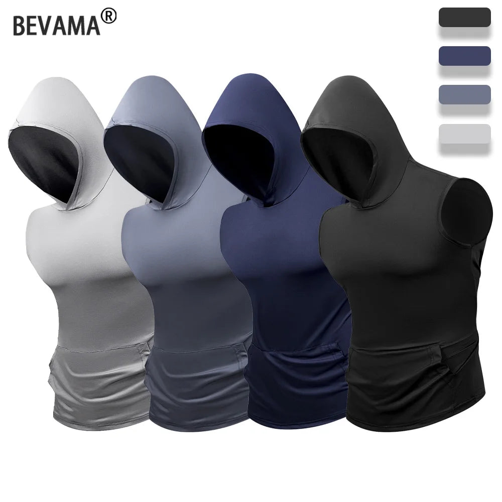 Men's Hooded Sleeveless Gym Tank Top – Quick-Dry, Solid Color Fitness & Running Vest